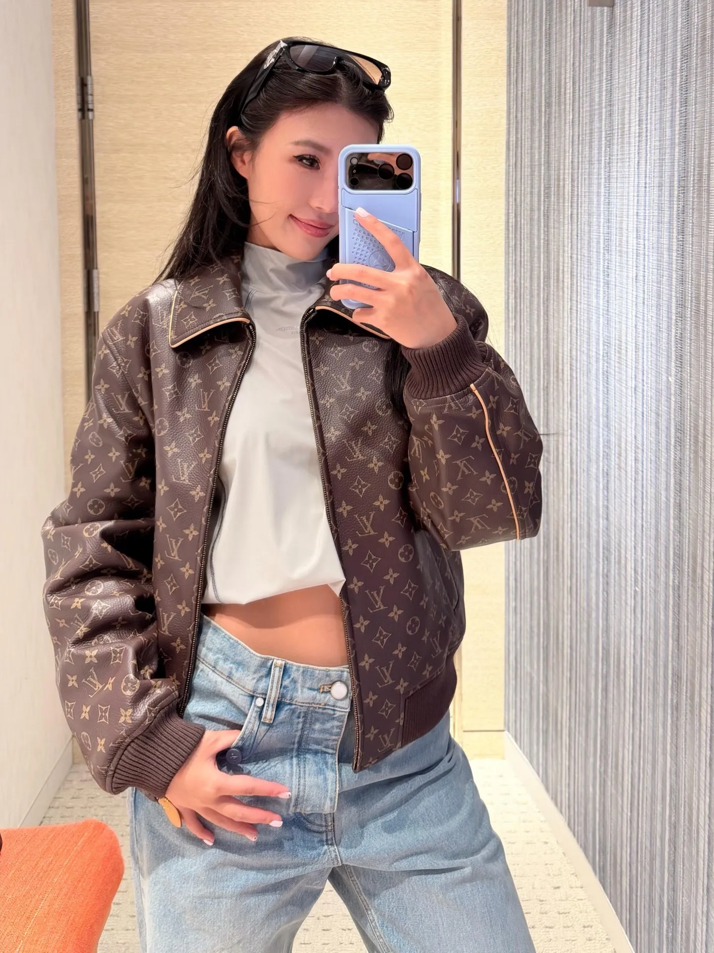 Louis Vuitton/Louis Vuitton old flower printed leather jacket